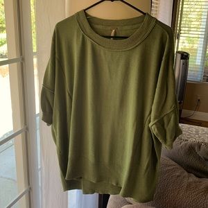 Free People, flowy, short sleeve sweater top, size small, olive green.
